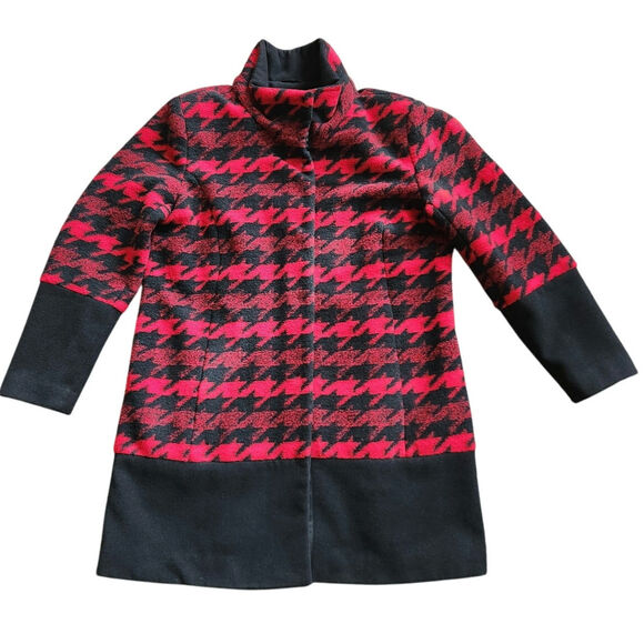 TRIBAL woman's wool blend trench coat size large black red - Picture 1 of 6